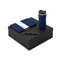 Подарочный набор с блокнотом С1, металлической ручкой и термокружкой, темно-синий