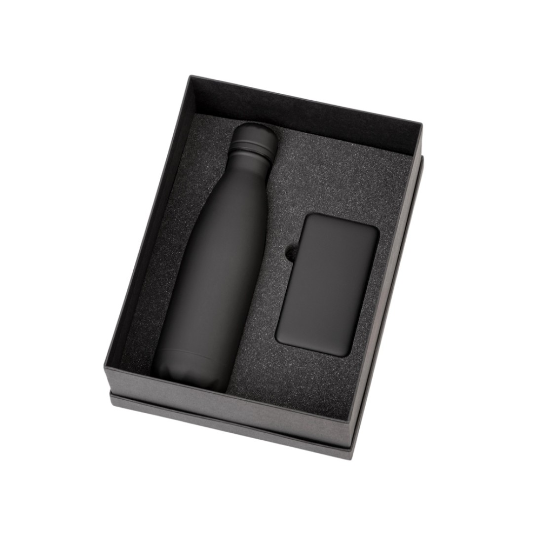 Подарочный набор с термобутылкой и повербанком С2, черный