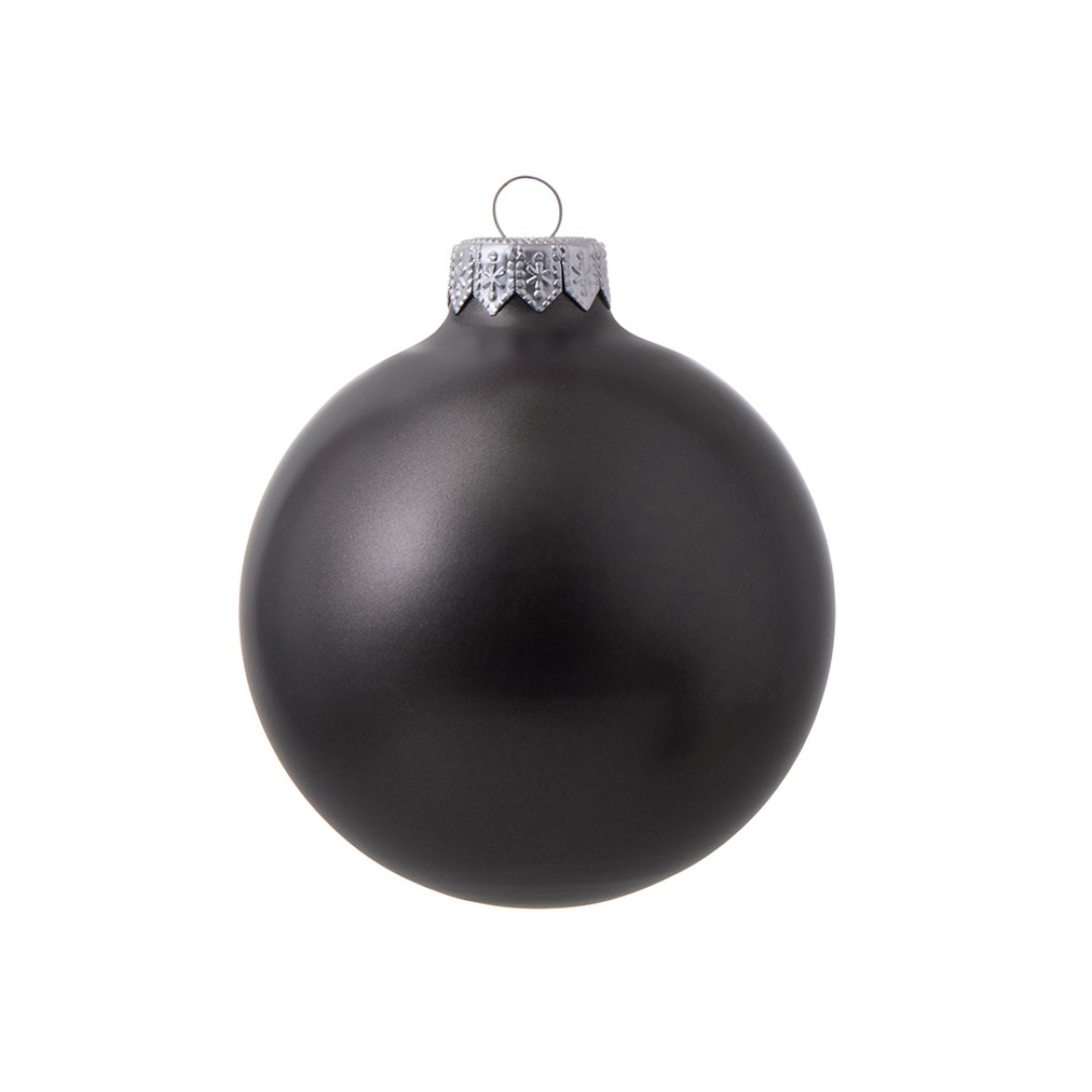 Стеклянный елочный шар "Christmas bauble", черный металлик, с серебристым колпачком в черной коробке