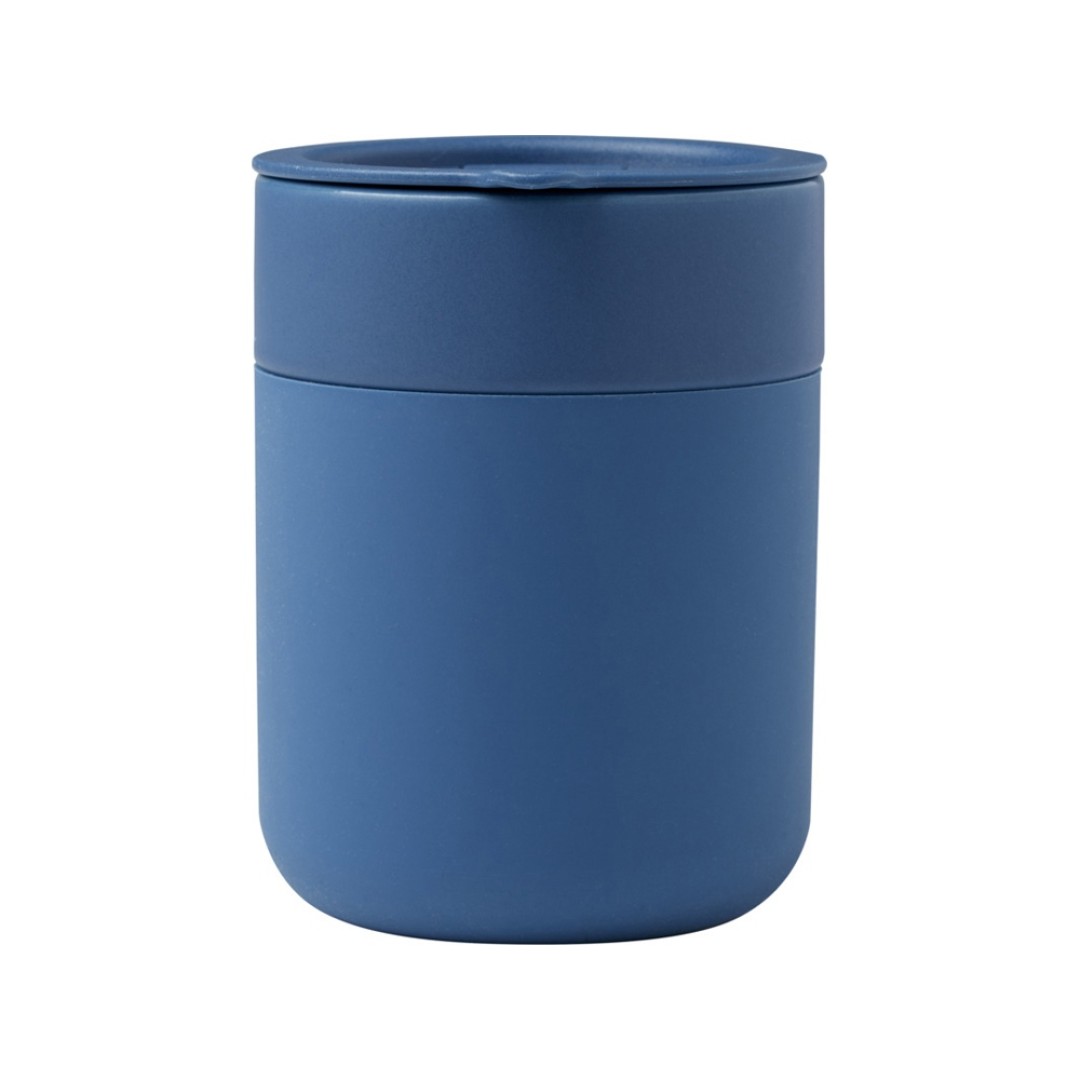 Java керамическая кружка емкостью 330 мл с силиконовой оберткой и пластиковой крышкой - Синий