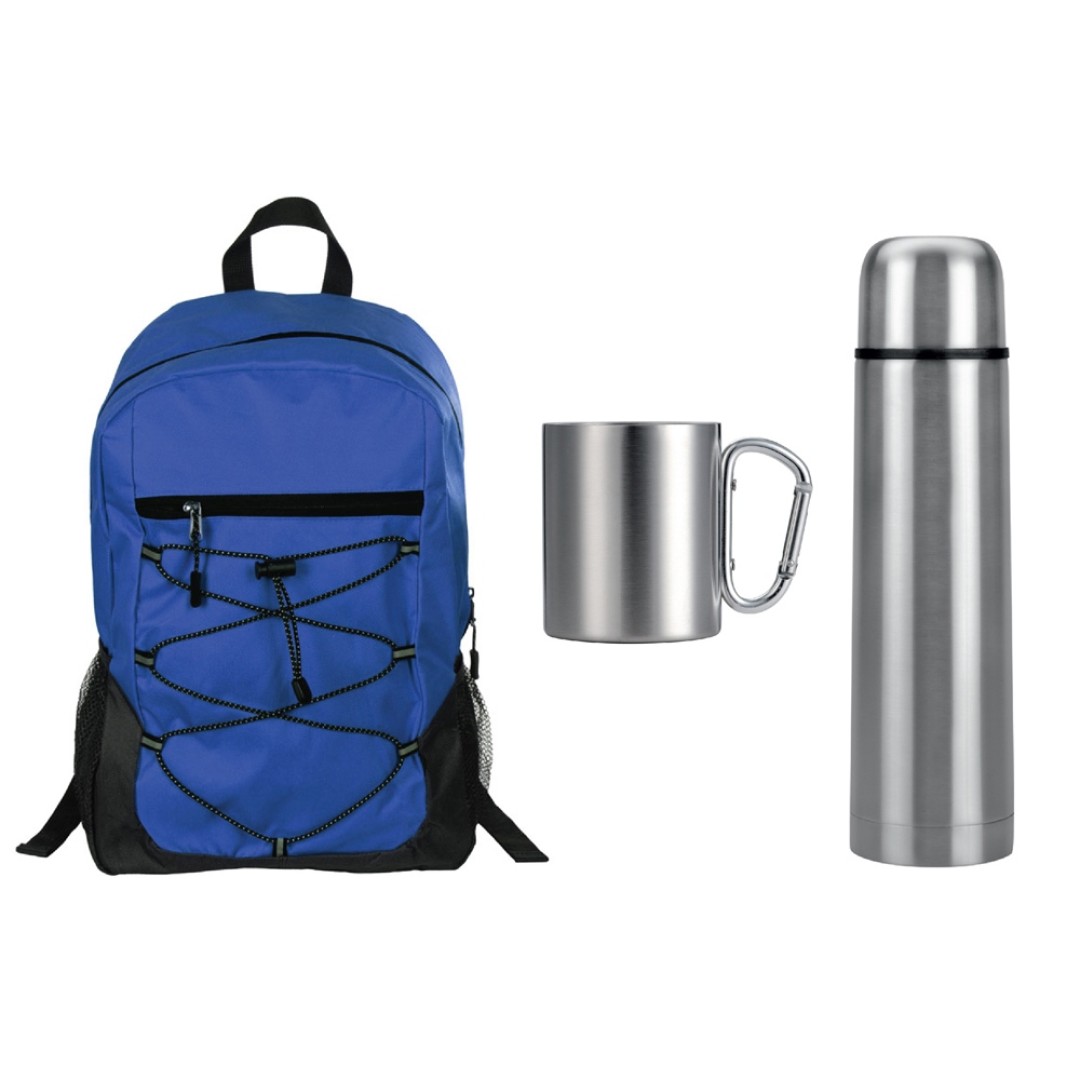 Подарочный набор с термосом и кружкой, серебристый/синий