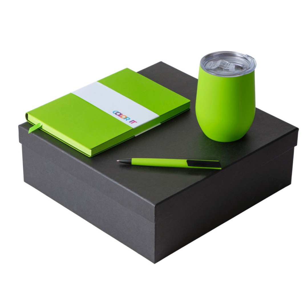 Подарочный набор c блокнотом C1, ручкой и термокружкой, зеленое яблоко