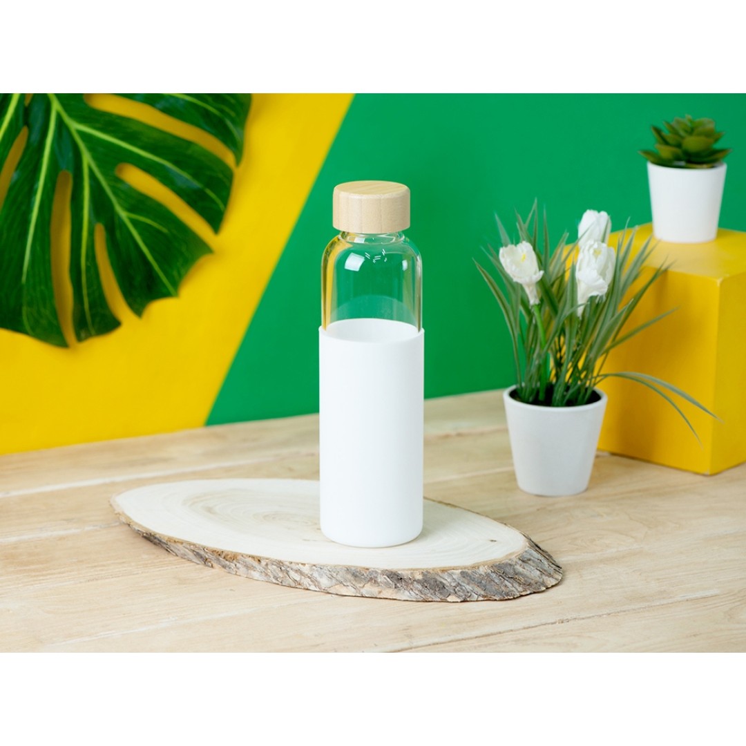 Бутылка для воды стеклянная "Refine", в чехле, 550 мл, белый