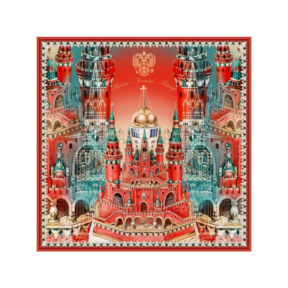 Платок "Кремль - Москва - Фаберже"