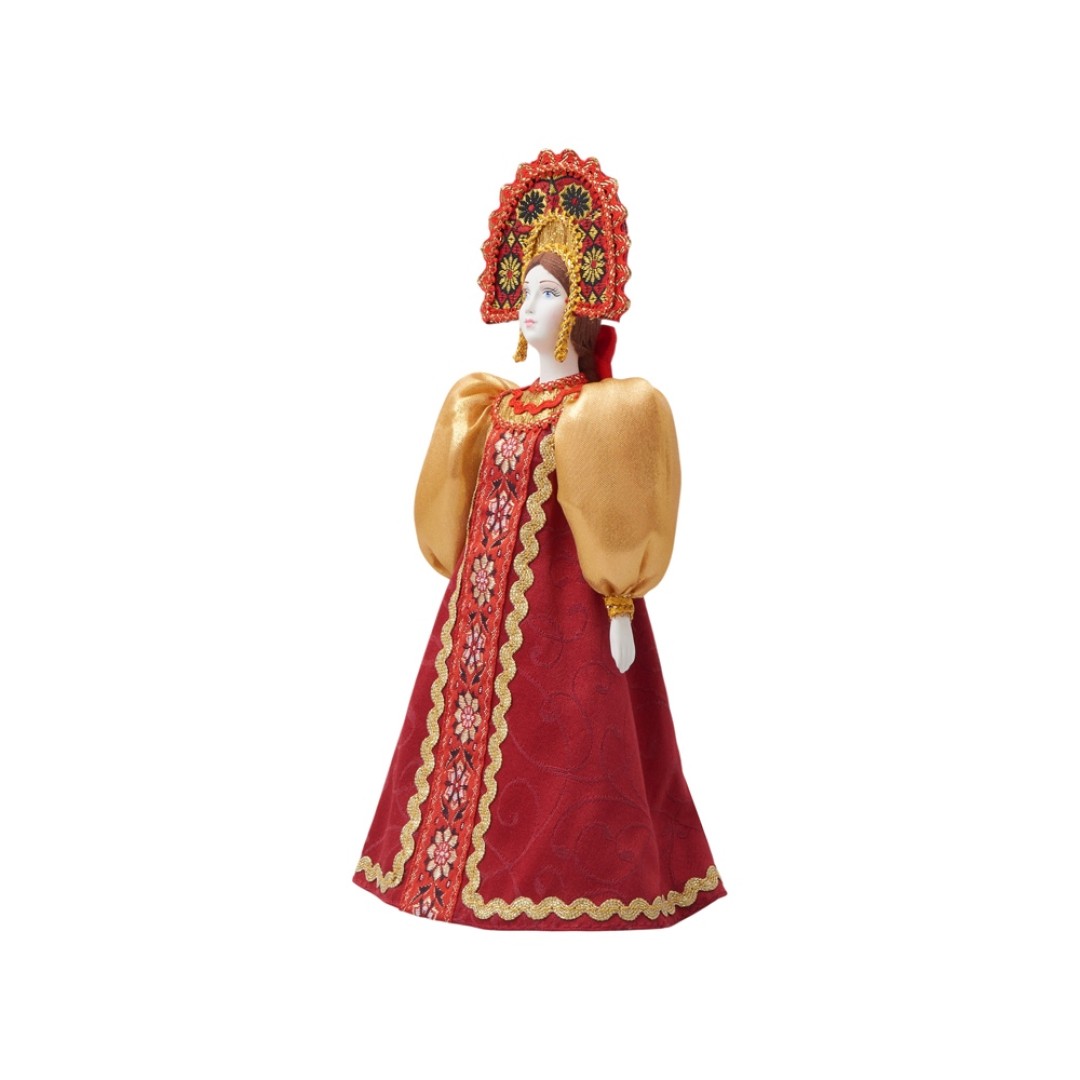 Подарочный набор: кукла фарфоровая, чай "Малина с мятой", красный