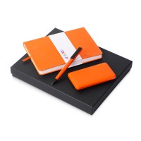 Подарочный набор c блокнотом С2, ручкой и повербанком 10000 mAh, оранжевый