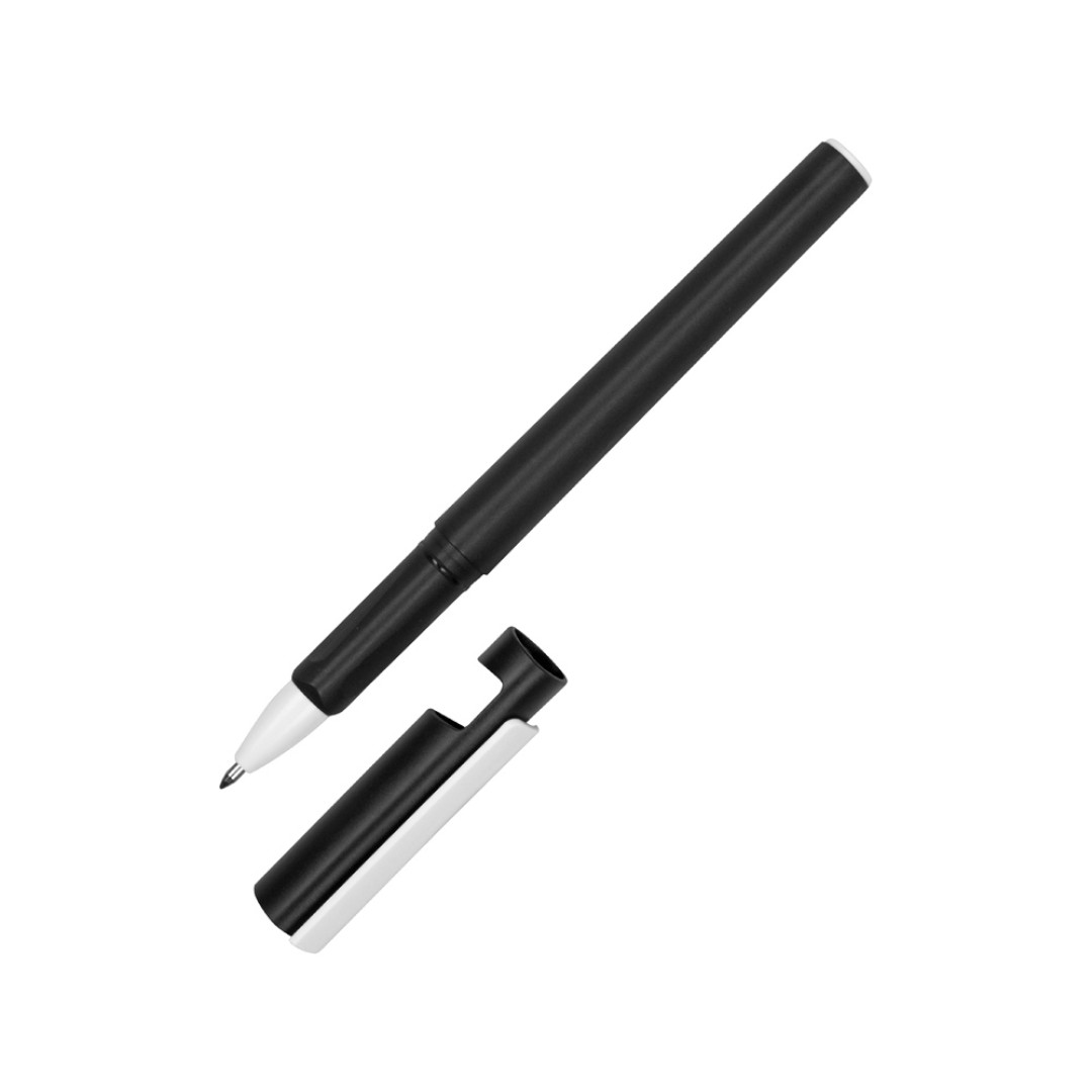 Ручка пластиковая шариковая трехгранная «Nook» с подставкой для телефона в колпачке, черный/белый