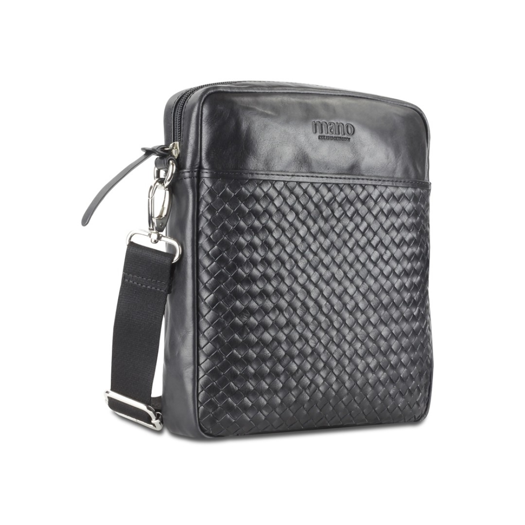 Сумка через плечо Mano "Don Luca", натуральная кожа в черном цвете, 23 х 26,5 х 4,5 см