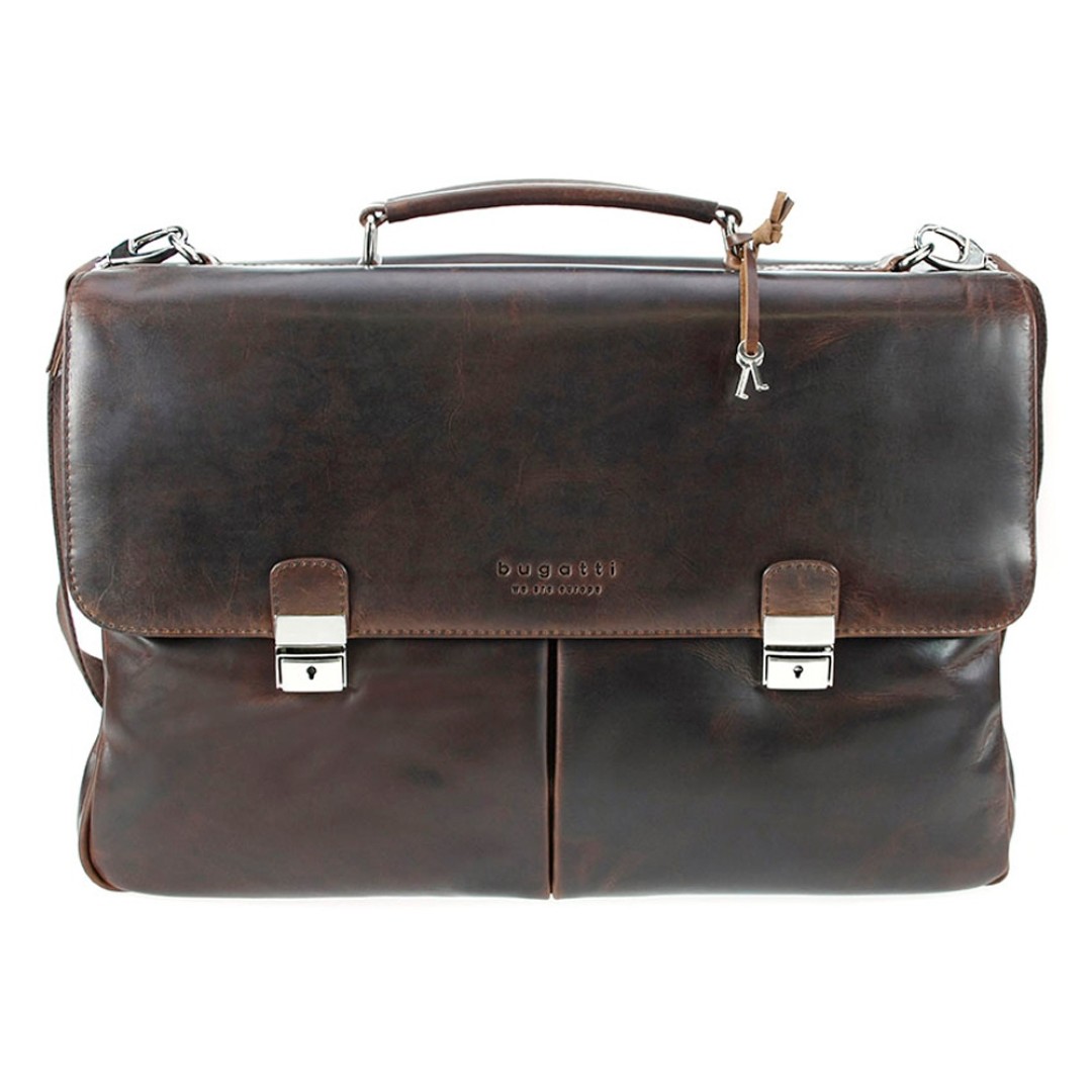 Портфель BUGATTI Romano 15'', коричневый, натуральная воловья кожа, 43х13х32 см