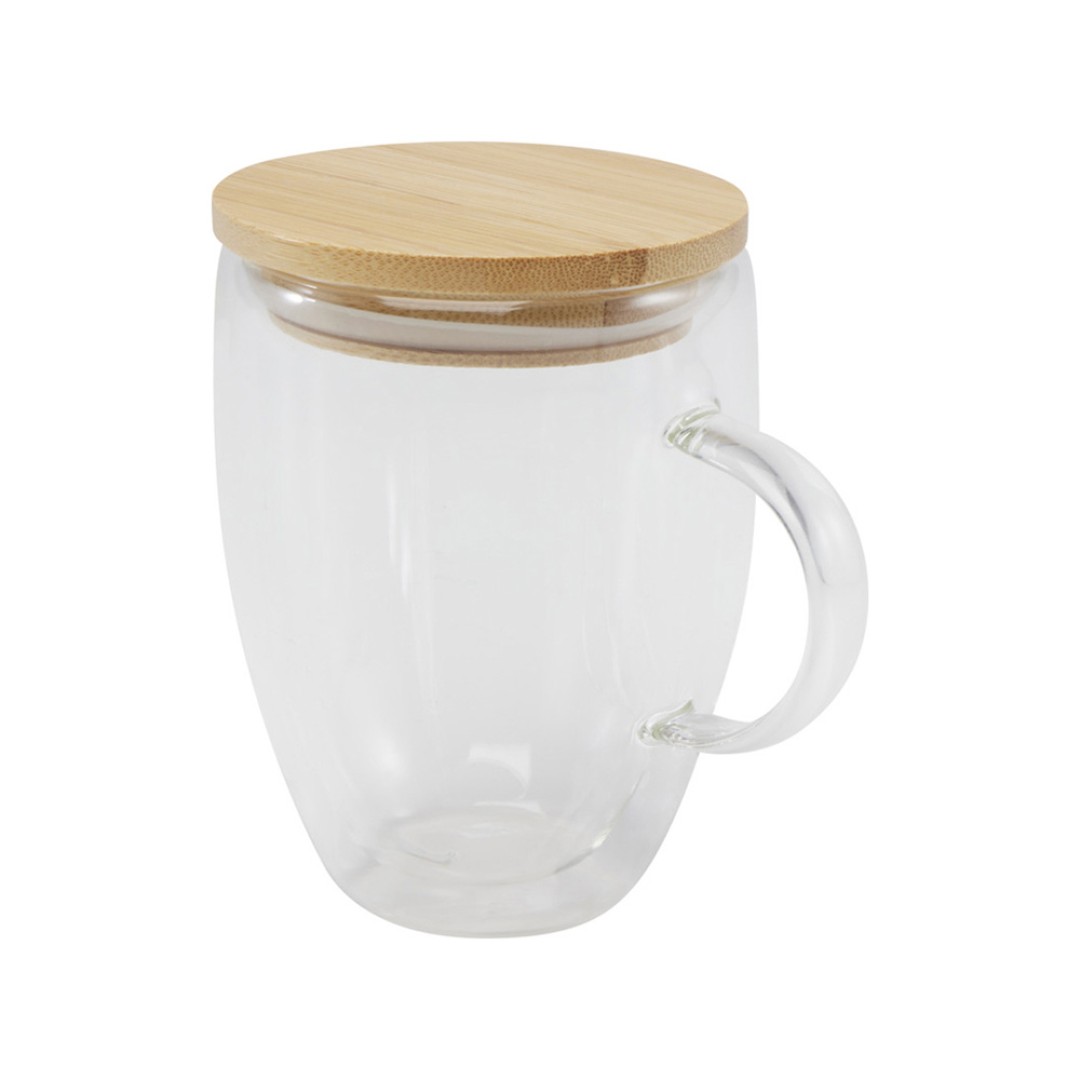 Стеклянная кружка Leona объемом 350 мл с бамбуковой крышкой - прозрачный