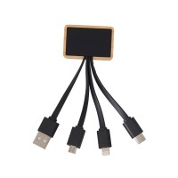 Кабель 3-в-1 с подсветкой лого «Reedia S6», бамбук, черный