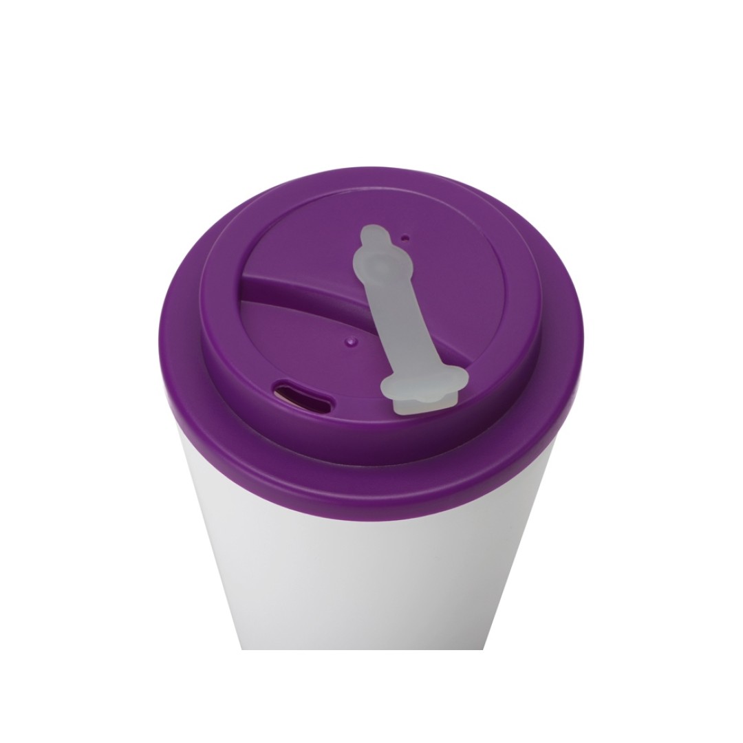 Пластиковый стакан Take away с двойными стенками и крышкой с силиконовым клапаном, 350 мл, белый/фиолетовый