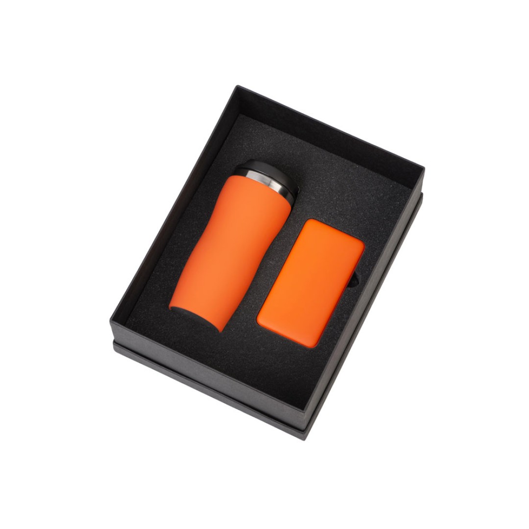 Подарочный набор c вакуумной термокружкой и повербанком С2, оранжевый