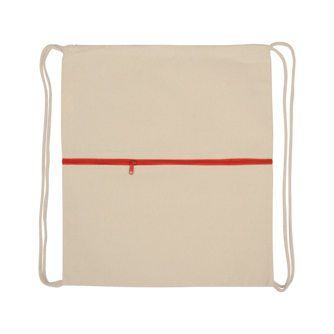 Рюкзак-мешок хлопковый Lark с цветной молнией, натуральный/красный