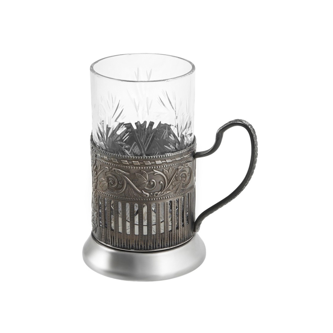 Чайный набор с подстаканником и фарфоровым чайником «ЭГОИСТ-М», серебристый/белый