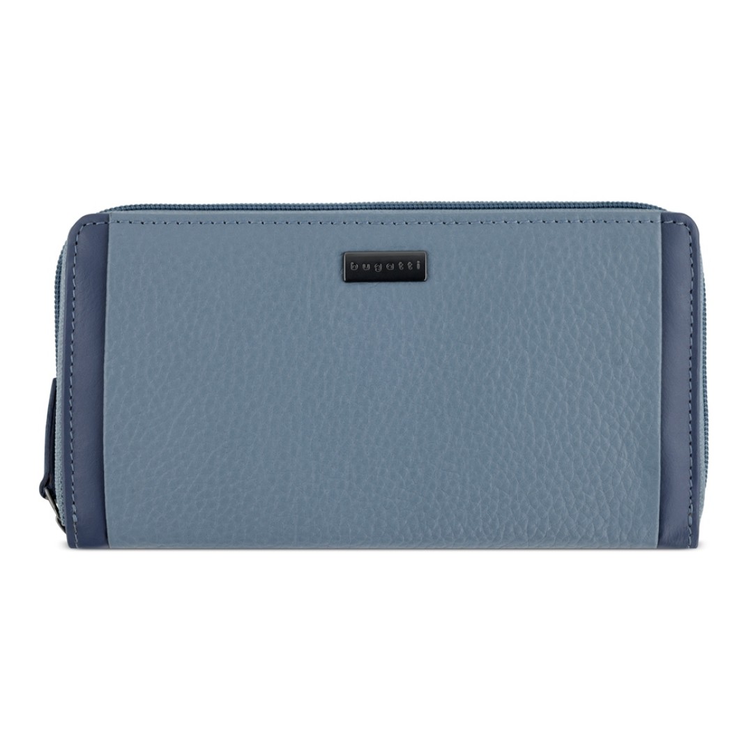 Кошелёк женский BUGATTI Sina, голубой, воловья кожа/полиэстер, 19х3х11 см