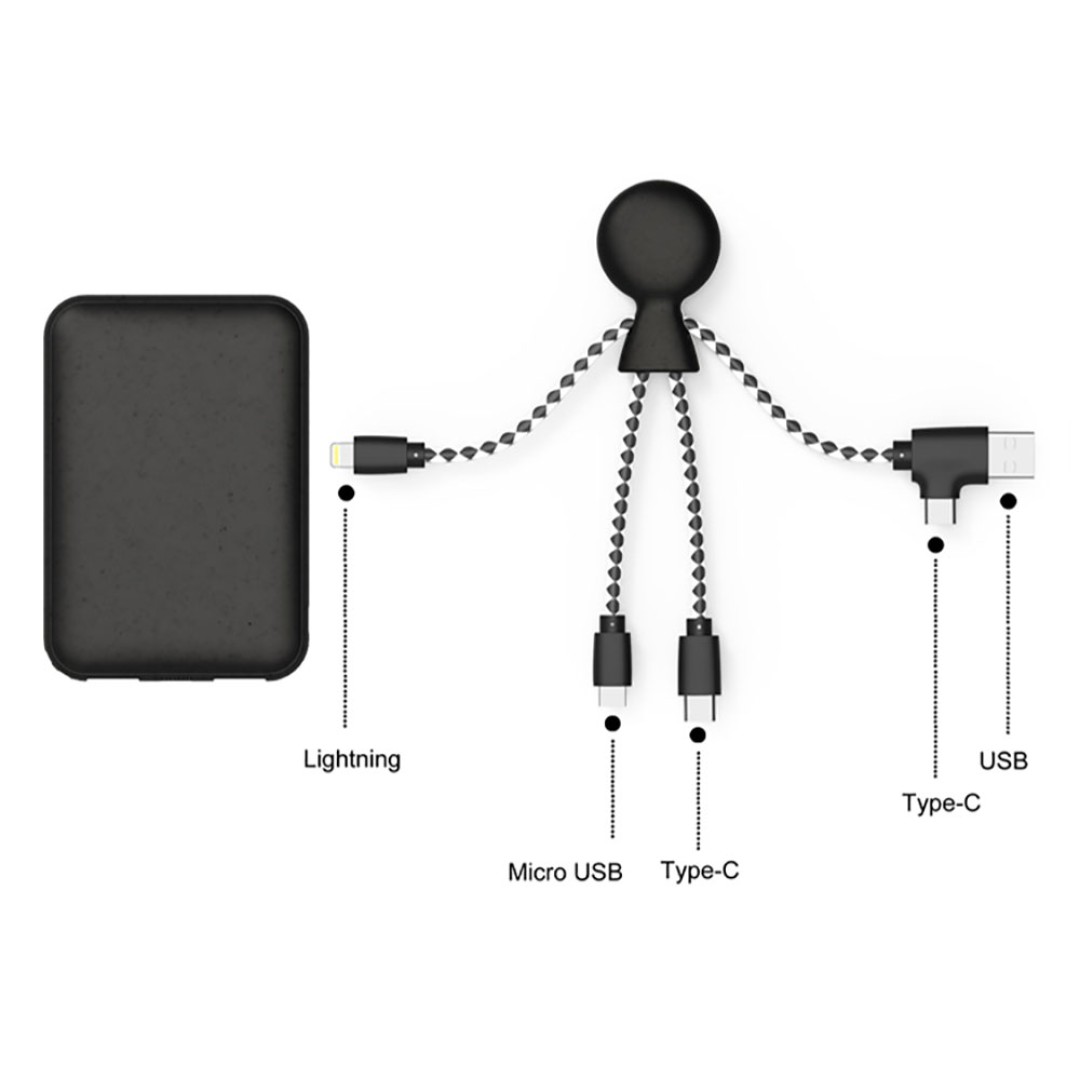 Портативное зарядное устройство "BioPack" c кабелем "Mr. Bio", 5000 mAh, черный