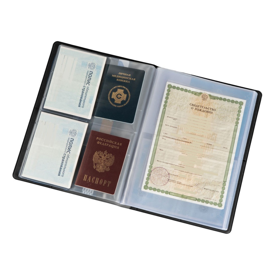 Органайзер Favor 2.0 для семейных документов на 4 комплекта документов, формат А4, черный