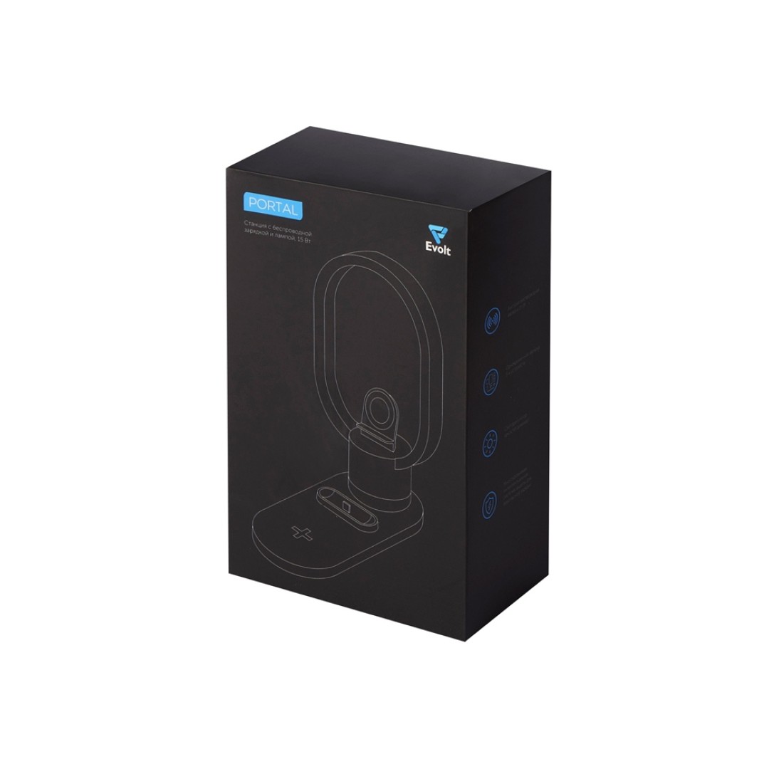 Беспроводная зарядная станция 4-в-1 "Portal" c лампой, 15 Вт, черный