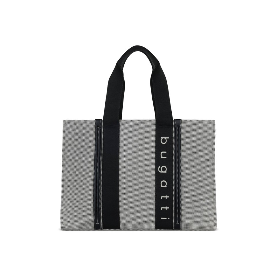 Сумка-тоут женская BUGATTI Ambra, серо-черный цвет, хлопок/полиэстер, 45х14х32 см