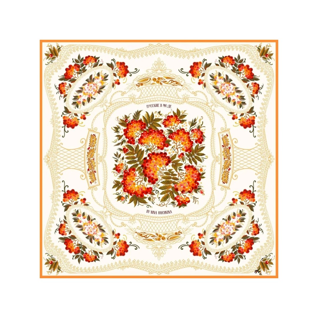 Платок «Тагильский поднос», молочный