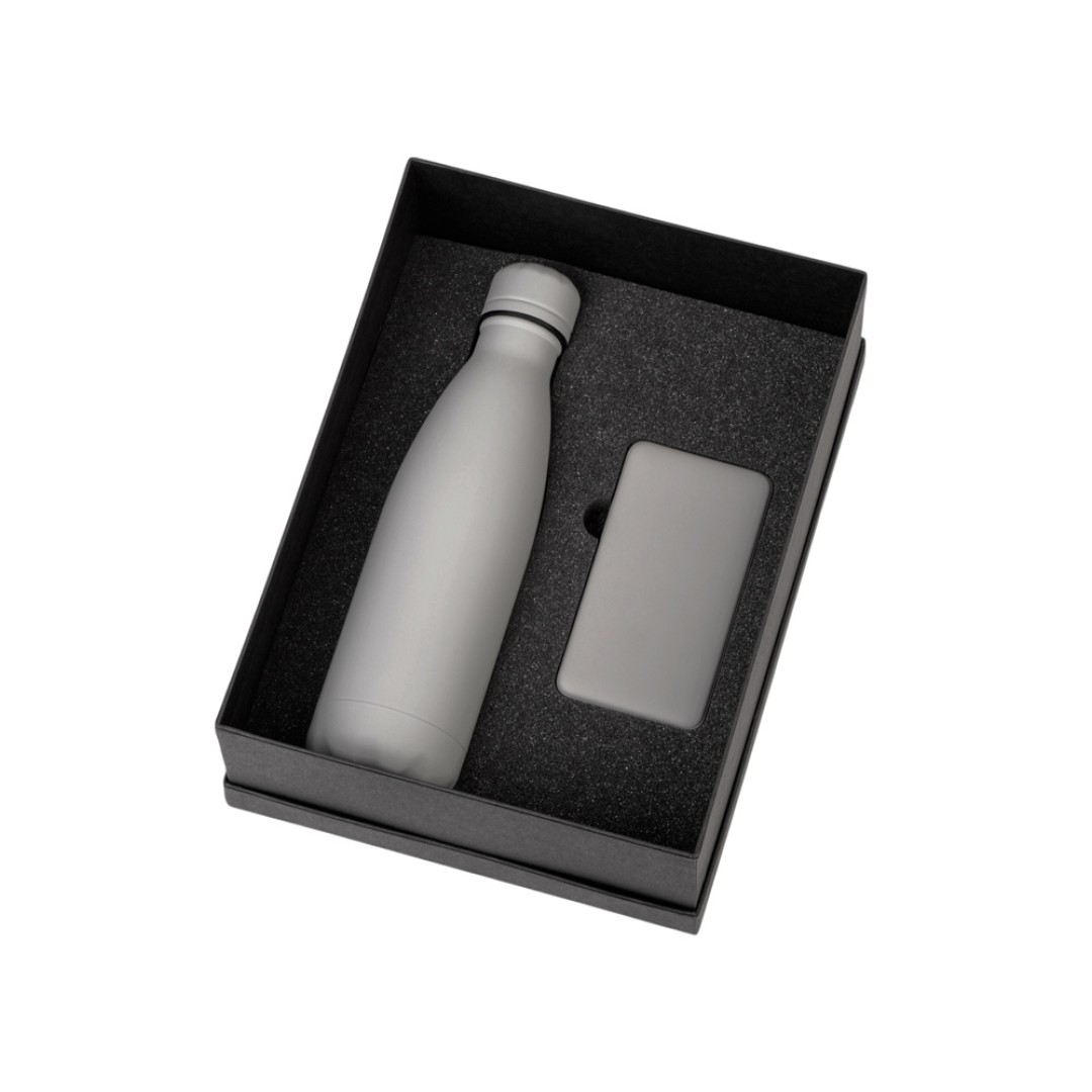 Подарочный набор с термобутылкой и повербанком С1, 5000 mAh, серый