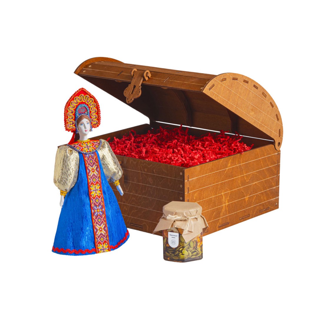 Подарочный набор: кукла фарфоровая, мед, синий