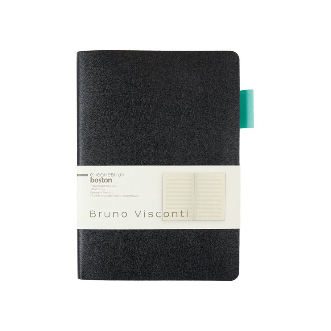 Ежедневник недатированный А5 "Boston", черный (бирюзовый обрез)