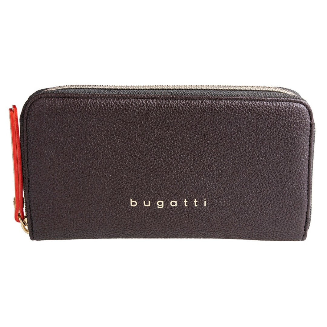 Кошелёк женский BUGATTI Ella, тёмно-коричневый, полиуретан, 19х2х10 см