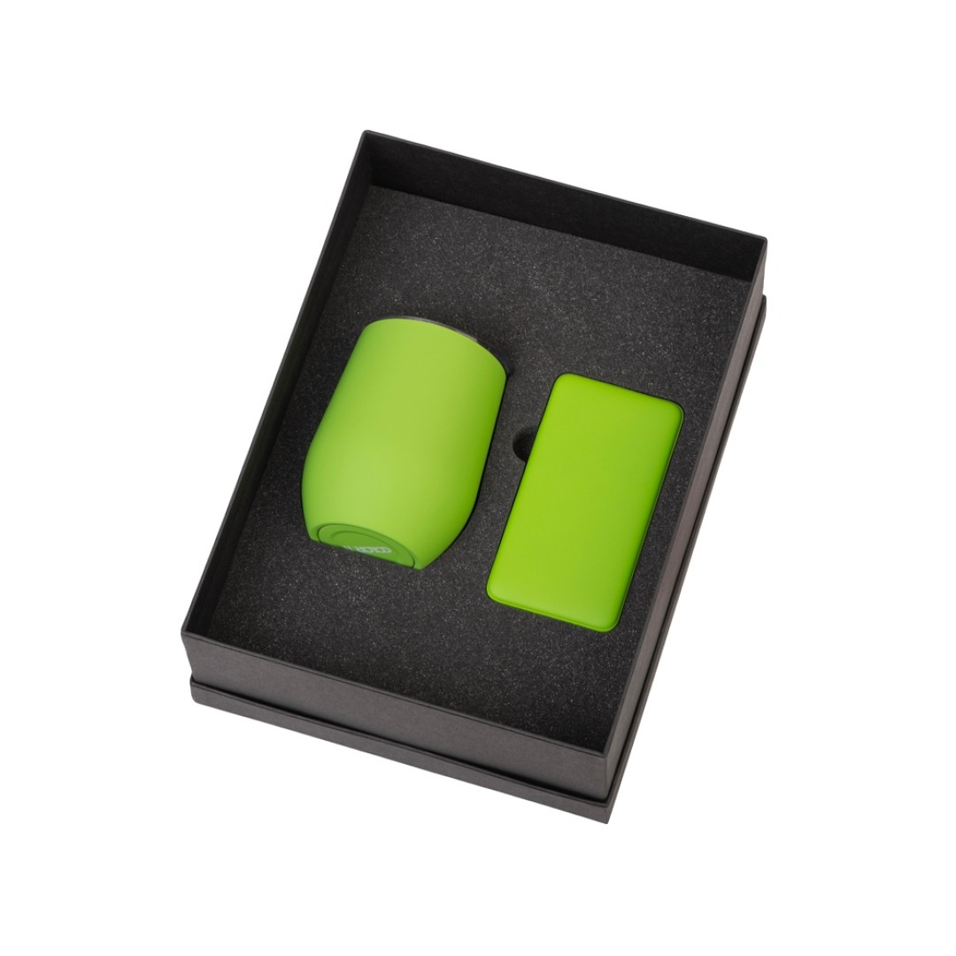 Подарочный набор с термокружкой и повербанком С2, 10000 mAh, зеленое яблоко