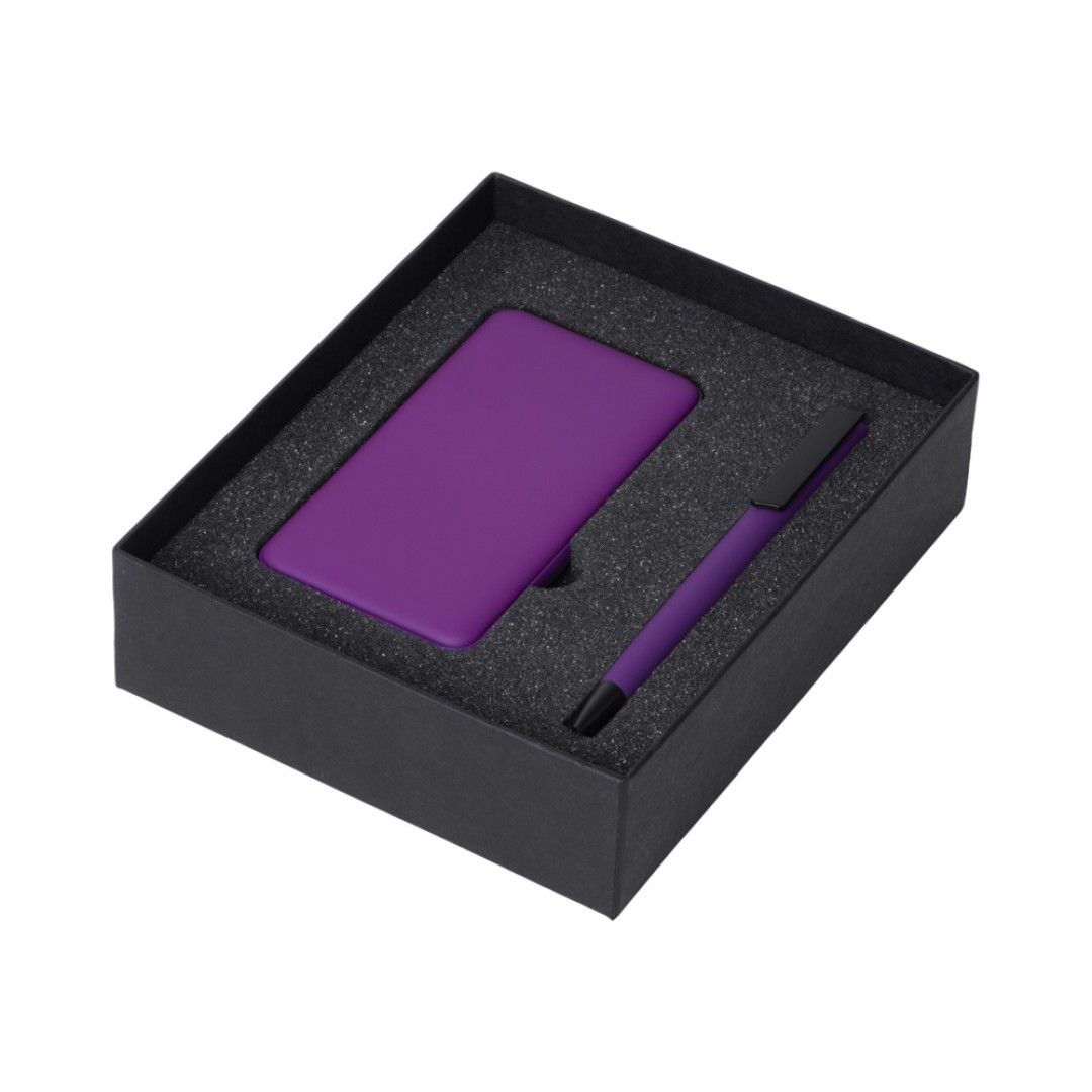 Подарочный набор c пластиковой ручкой, повербанком С1, 5000 mAh, фиолетовый