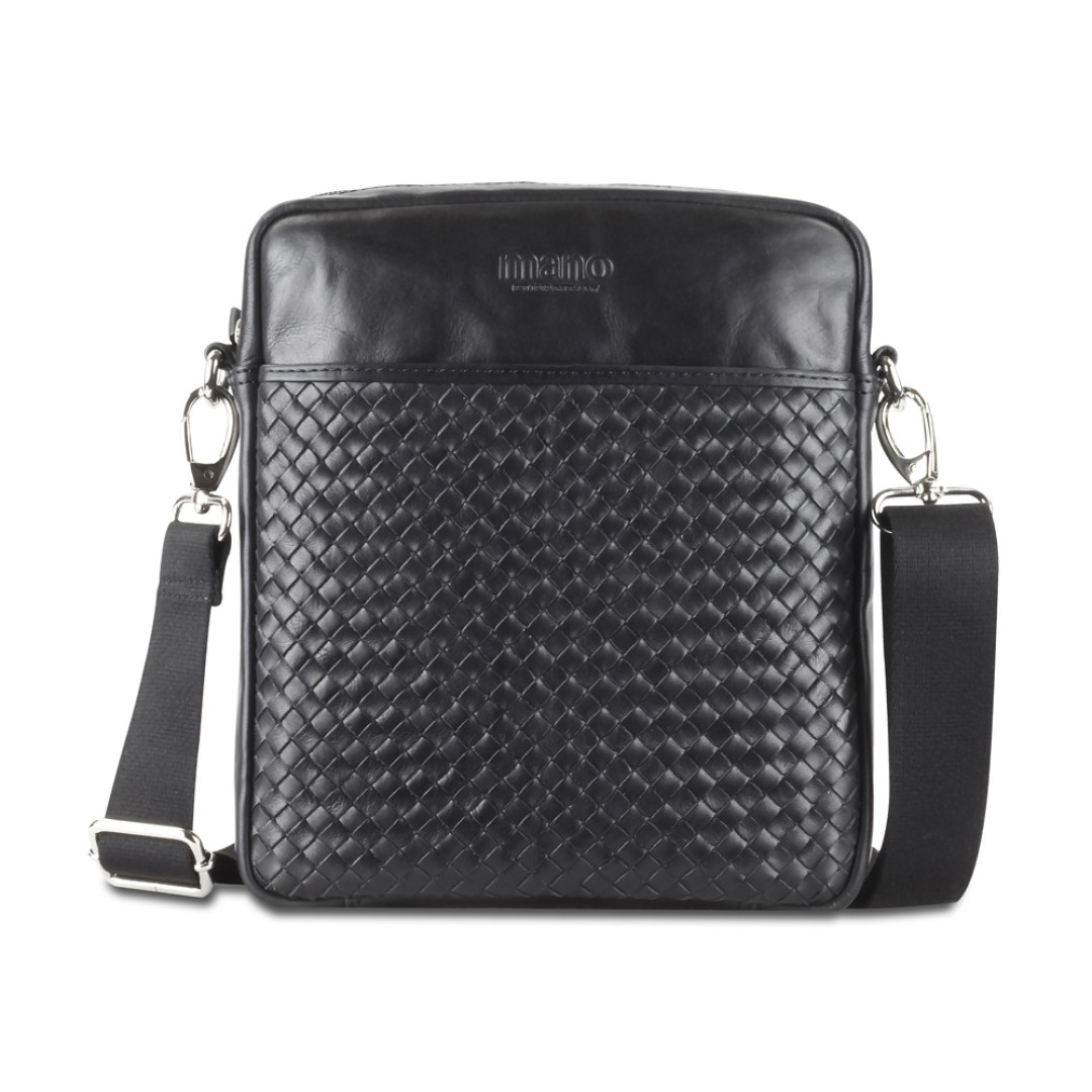 Сумка через плечо Mano "Don Luca", натуральная кожа в черном цвете, 23 х 26,5 х 4,5 см