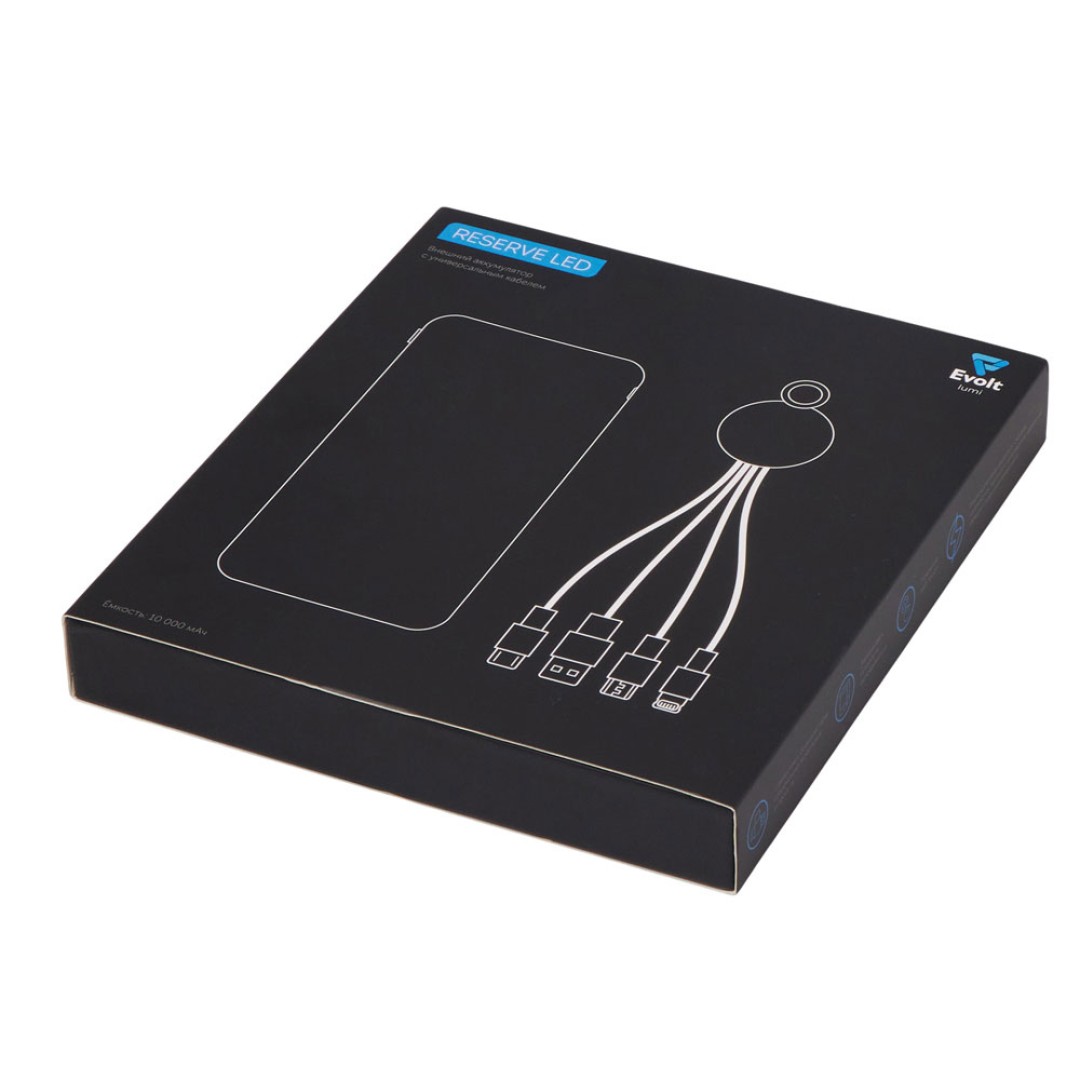 Набор из внешнего акуумулятора и универсального кабеля с подсветкой лого «Reserve LED», 10000mAh, темно-синий