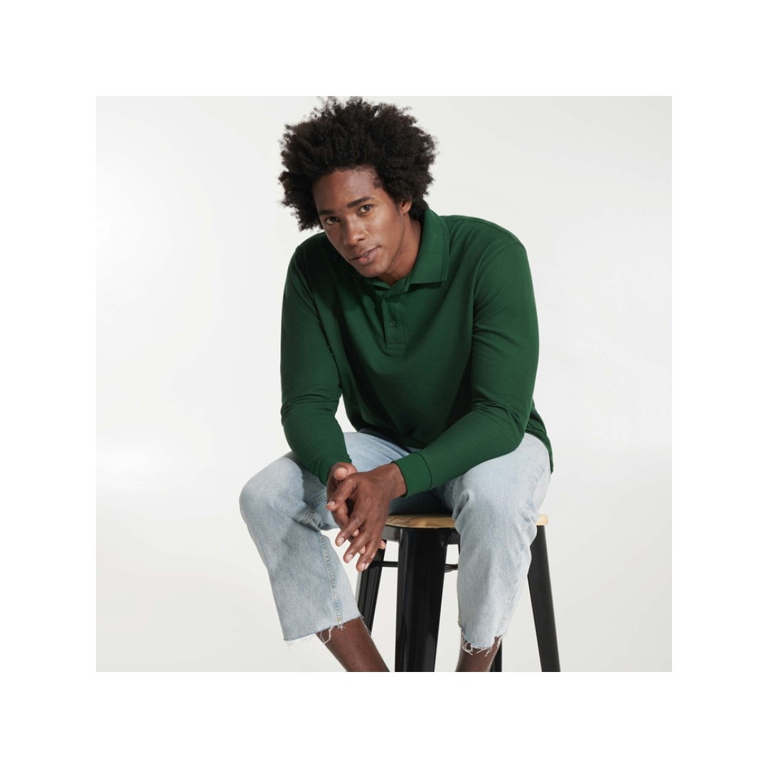 Рубашка поло "Carpe" мужская с длинным рукавом, бутылочный зеленый