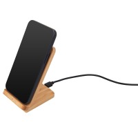 Беспроводное зарядное устройство 2-в-1 с подсветкой лого «Reedia S4», 15 Вт, бамбук, черный