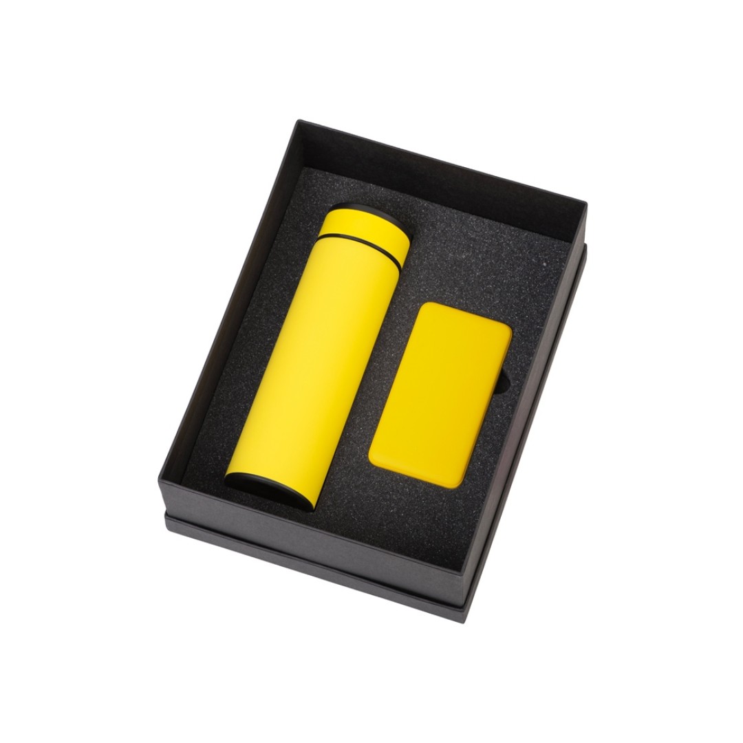 Подарочный набор с термосом и повербанком С2, желтый