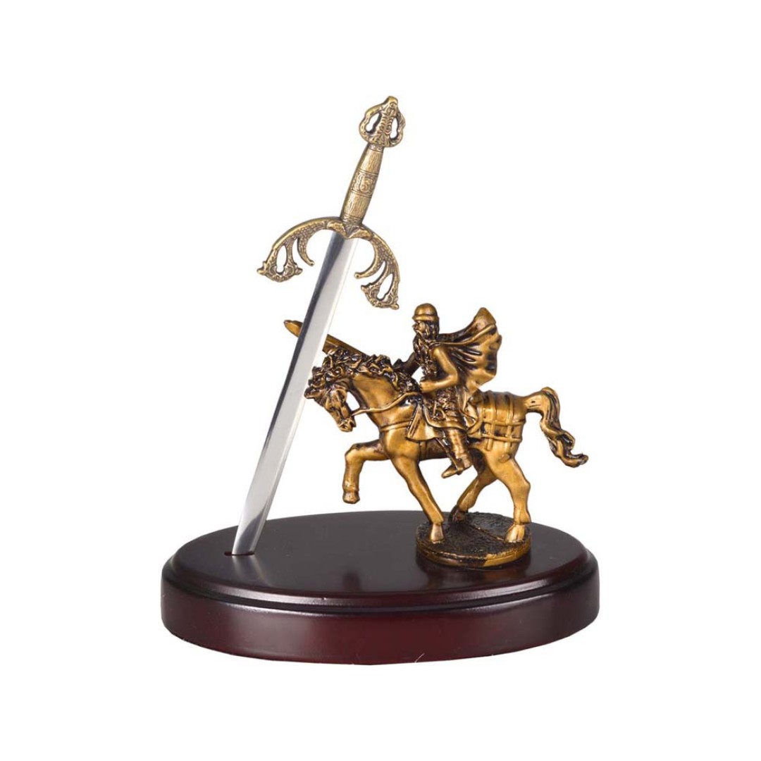 Нож на подставке «Сэр Ланселот», серебристый/золотистый/красное дерево