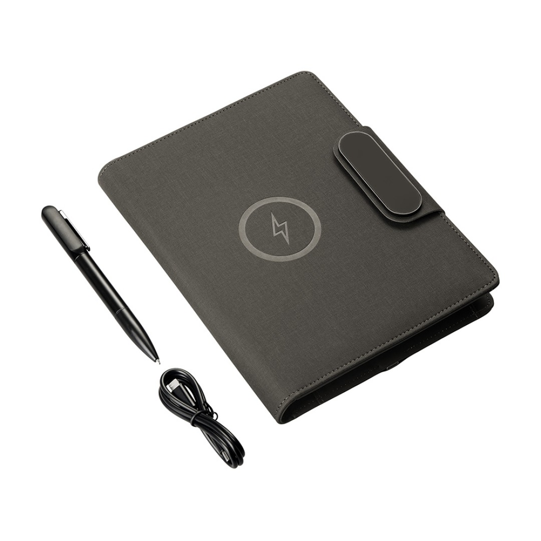 Подарочный набор металлическая ручка и блокнот А5 "Twilight"  со светящимся логотипом и пауэрбэнком