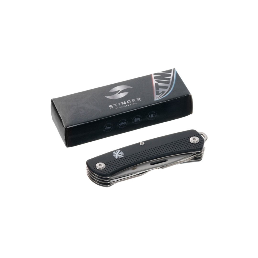 Нож перочинный Stinger, 103 мм, 10 функций, материал рукояти: АБС-пластик (черный)