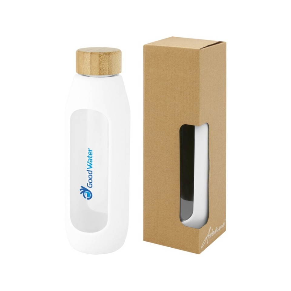 Tidan Бутылка из боросиликатного стекла объемом 600 мл с силиконовым держателем, белый