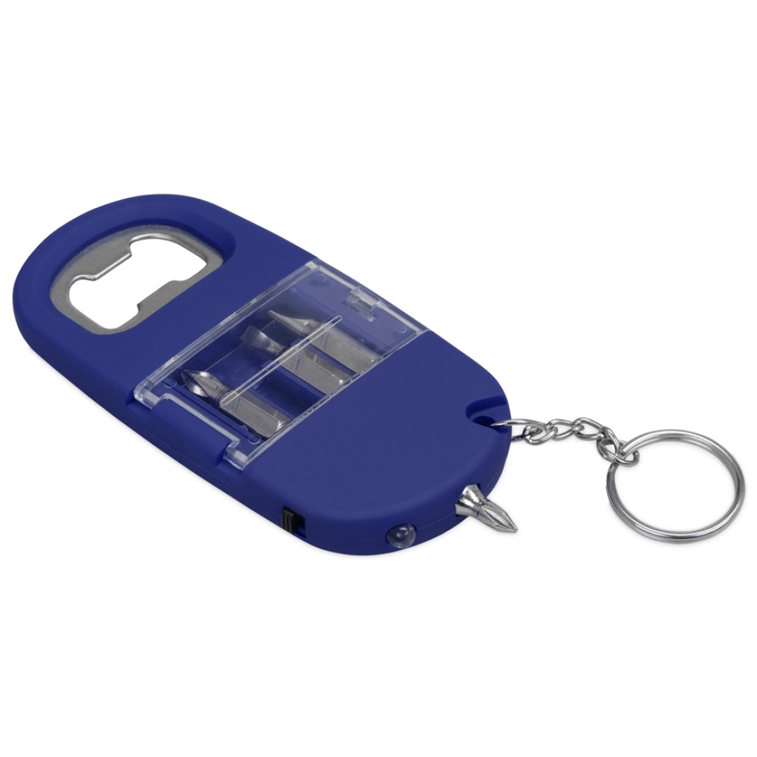 Брелок-открывалка с отвертками и фонариком "Uni", софт-тач, синий