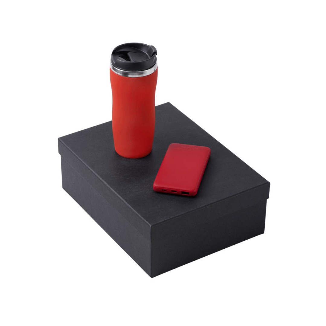 Подарочный набор c вакуумной термокружкой и повербанком С2, красный