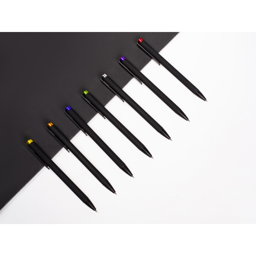 Ручка металлическая шариковая "Taper Metal" софт-тач с цветным зеркальным слоем, черный с серебристым