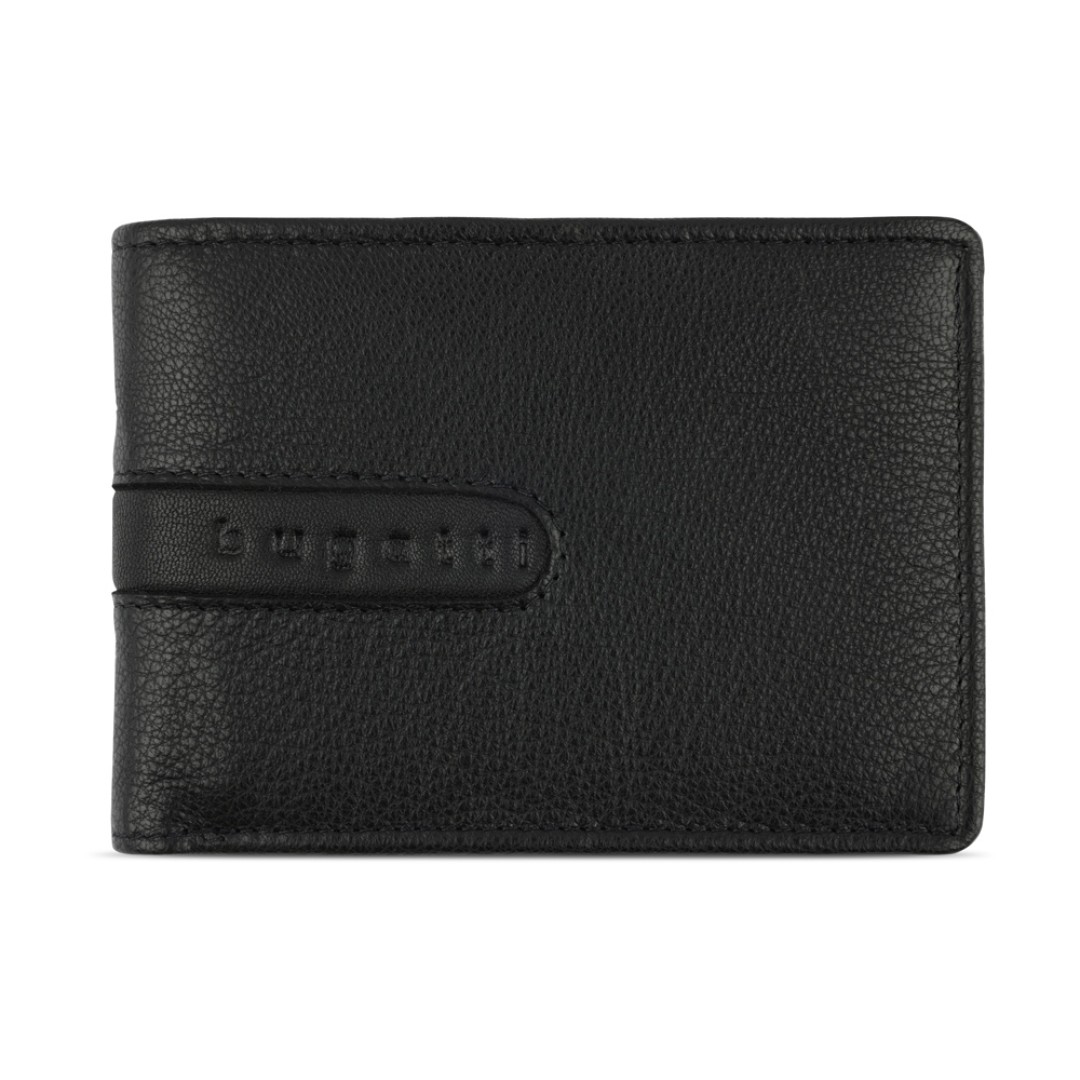 Портмоне BUGATTI Bomba, с защитой данных RFID, чёрное, кожа/полиэстер, 12,5х2х9 см