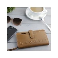 Кошелёк женский BUGATTI Daphne с ключницей, коньячный цвет, воловья кожа/полиэстер, 19х3х11 см