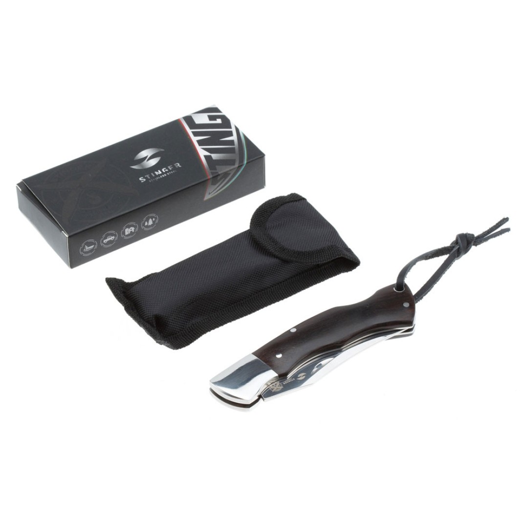 Нож складной Stinger, 92 мм, (серебристый), материал рукояти: сталь/дерево (серебристо-коричневый)