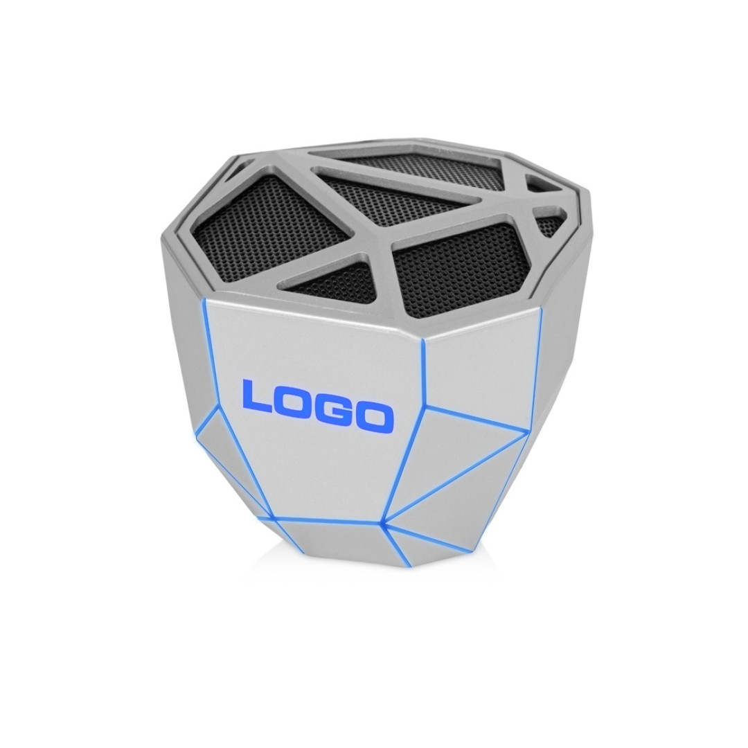 Портативная колонка «Geo», серебристый + синяя подсветка