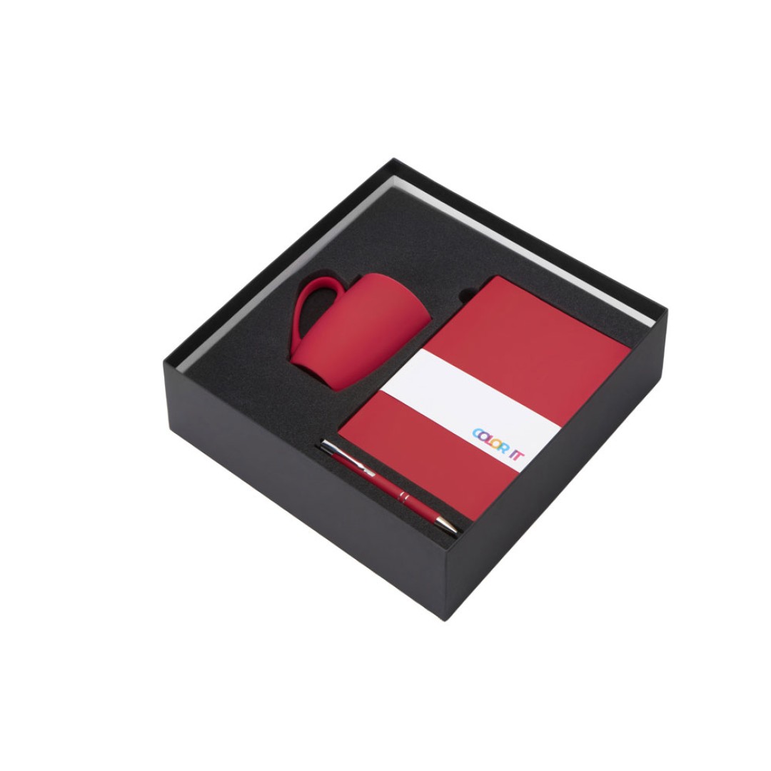 Подарочный набор с блокнотом С3, металлической ручкой и кружкой, красный