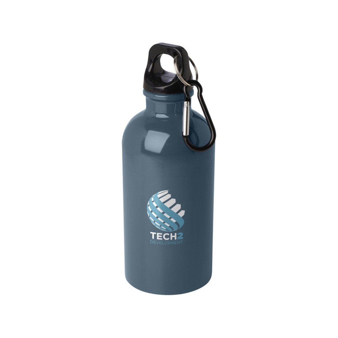 Одностенная бутылка для воды с карабином Oregon, изготовленная из нержавеющей стали, сертифицированной по стандарту RCS, объемом 400 мл - Hale Blue