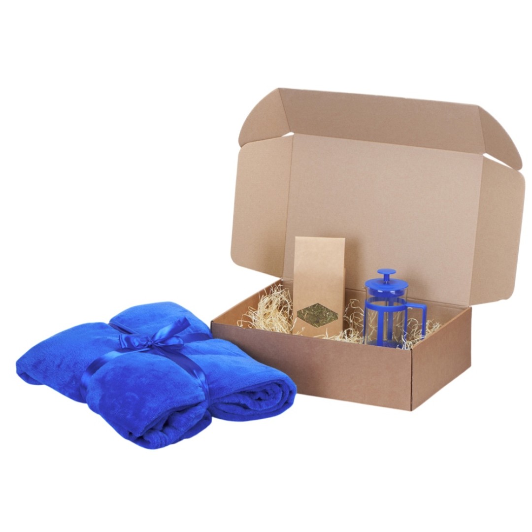 Подарочный набор Tea time с пледом, синий